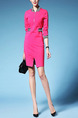 Pink Black and White Slim Contrast Linking Over-Hip Stand Collar Zipper Furcal Front Sheath Above Knee Dress for Casual Office