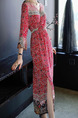 Red Black and White Plus Size Slim Cross V Neck Flare Sleeve Furcal Front Adjustable Waist Maxi Dress for Casual Beach
