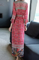 Red Black and White Plus Size Slim Cross V Neck Flare Sleeve Furcal Front Adjustable Waist Maxi Dress for Casual Beach