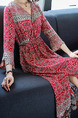 Red Black and White Plus Size Slim Cross V Neck Flare Sleeve Furcal Front Adjustable Waist Maxi Dress for Casual Beach