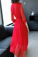 Red Slim Lace V Neck Adjustable Waist Midi Dress for Casual Party