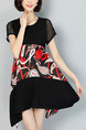 Black Red and White Plus Size Loose Round Neck Located Printing Asymmetrical Hem Above Knee Dress for Casual Party
