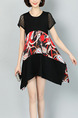Black Red and White Plus Size Loose Round Neck Located Printing Asymmetrical Hem Above Knee Dress for Casual Party