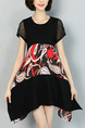 Black Red and White Plus Size Loose Round Neck Located Printing Asymmetrical Hem Above Knee Dress for Casual Party