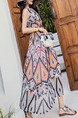 Colorful Loose Sling A-Line Printed Round Neck Band Midi Dress for Casual Beach