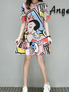 Colorful Plus Size Slim Printed Round Neck Fishtail  Dress for Casual
