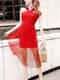 Red Slim Linking Mesh Over-Hip See-Through Hang Neck Open Back Midi Dress for Cocktail Party
