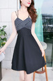 Black and White Slim A-Line Linking Stripe Sling Strapless Open Back Above Knee Fit & Flare Dress for Casual Party