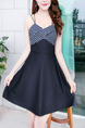 Black and White Slim A-Line Linking Stripe Sling Strapless Open Back Above Knee Fit & Flare Dress for Casual Party