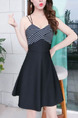 Black and White Slim A-Line Linking Stripe Sling Strapless Open Back Above Knee Fit & Flare Dress for Casual Party