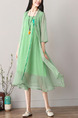 Green Plus Size Loose Cardigan See-Through Sun Protection Shift Midi Dress for Casual Beach