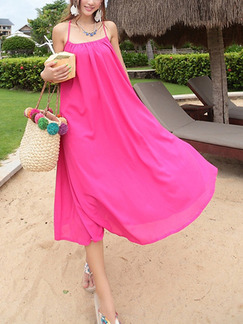 Pink Chiffon Loose Sling Open Back Maxi Shift Dress for Casual Beach