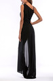 Black Chiffon Slim Sling V Neck Furcal Side Maxi Dress for Cocktail Party Evening