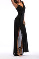 Black Chiffon Slim Sling V Neck Furcal Side Maxi Dress for Cocktail Party Evening