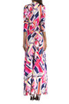 Colorful Slim A-Line Located Printing Deep V Neck High Waist Band Maxi Long Sleeve Dress for Party Evening Cocktail