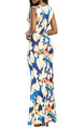 Colorful Slim Printed Deep V Neck High Waist Furcal Over-Hip Floral Maxi Dress for Party Evening Cocktail