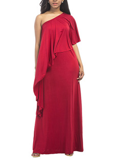 Red Plus Size Loose Off-Shoulder Pleated Cloak Maxi One Shoulder Dress for Party Evening Cocktail