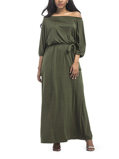 Green Plus Size Loose Off-Shoulder Adjustable Waist Band Maxi Dress for Party Evening Cocktail