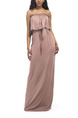 Pink Plus Size Loose Wrapped Chest Off-Shoulder Open Back Cloak Adjustable Waist Band Maxi Strapless Dress for Party Evening Cocktail
