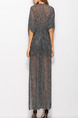 Grey Slim V Neck Folding Furcal See-Through Maxi Dress for Casual Party Evening