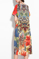 Colorful Plus Size Loose A-Line Printed Round Neck Midi Shift Dress for Casual