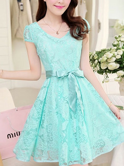 Green Plus Size Slim A-Line V Neck Double Layer Butterfly Knot Above Knee Fit & Flare Dress for Party Bridesmaid Prom