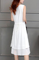 White Chiffon Plus Size Slim A-Line Round Neck Double Layer Band Back Asymmetrical Hem Knee Length Dress for Casual Party