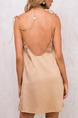 Brown Slim A-Line Sling Off-Shoulder Band Shoulder Slip Above Knee Backless Shift Dress for Casual Party Nightclub