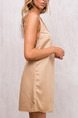 Brown Slim A-Line Sling Off-Shoulder Band Shoulder Slip Above Knee Backless Shift Dress for Casual Party Nightclub