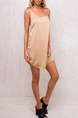 Brown Slim A-Line Sling Off-Shoulder Band Shoulder Slip Above Knee Backless Shift Dress for Casual Party Nightclub