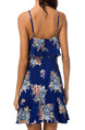 Navy Blue Colorful Slim Printed Ruffle Above Knee Slip Floral Dress for Casual Party