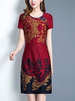 Red Colorful Slim Printed Above Knee Dress Sheath Above Knee Dress for Casual Party Evening
