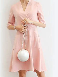 Pink Slim Pure Color Above Knee Fit & Flare Plus Size Dress for Casual Party Nightclub