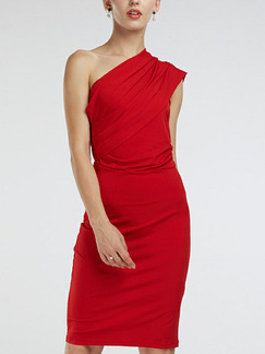 Red Bodycon Off-Shoulder Knee Length Sheath Plus Size Knee Length Dress for Party Evening Nightclub