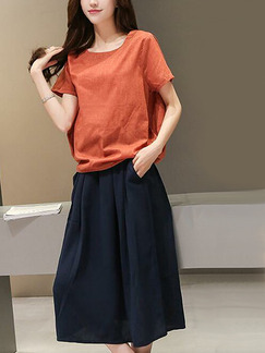 Orange and Black Loose Pure Color Two-Piece Dress for Casual