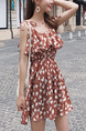 Brown Colorful Slim Printed Off-Shoulder Above Knee Fit & Flare Slip Plus Size Dress for Casual Party