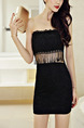 Black Bodycon Over-Hip Tassel Above Knee Tube Strapless Dress for Party Evening Nightclub