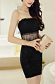 Black Bodycon Over-Hip Tassel Above Knee Tube Strapless Dress for Party Evening Nightclub