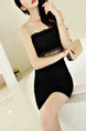 Black Bodycon Over-Hip Tassel Above Knee Tube Strapless Dress for Party Evening Nightclub