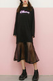 Black Loose Mesh Fishtail Above Knee Shift Long Sleeve Dress for Casual