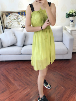 Green Loose Double Layer Knee Length Slip Dress for Casual Party