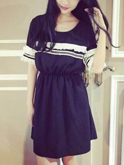 Black Slim Linking Lace Above Knee Fit & Flare Dress for Casual Party