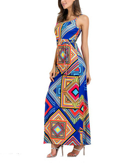 Colorful Slim Printed Band Maxi Slip Plus Size Bodycon Dress for Cocktail Prom Ball