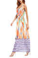 Colorful  Slim Printed Adjustable Waist Maxi Slip Dress for Cocktail Prom Ball