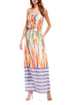 Colorful  Slim Printed Adjustable Waist Maxi Slip Dress for Cocktail Prom Ball