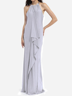 Light Gray Slim Linking Maxi Halter Plus Size Dress for Party Evening Cocktail Prom Ball