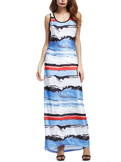 Colorful Slim Printed Maxi Dress for Casual