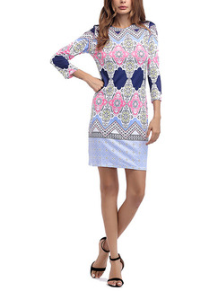 Colorful Slim Printed Above Knee Bodycon Dress for Casual Party