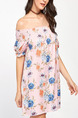 Pink Colorful Loose Printed Off-Shoulder Above Knee Shift Tube Plus Size Floral Dress for Casual Party
