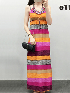 Colorful Loose Printed Maxi Slip Dress for Casual Beach